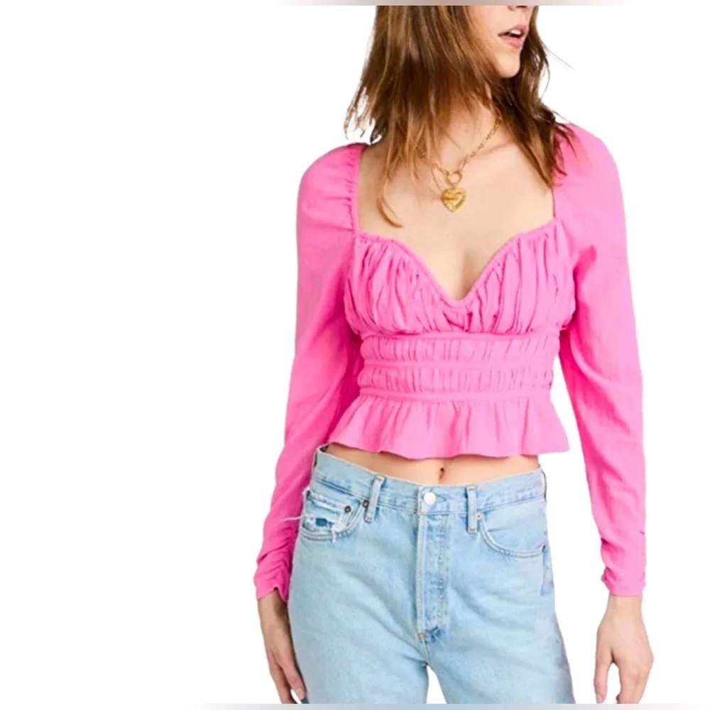 FREE PEOPLE Chloe Top in Aurora Pink Sz Sm ~ needs light repair
